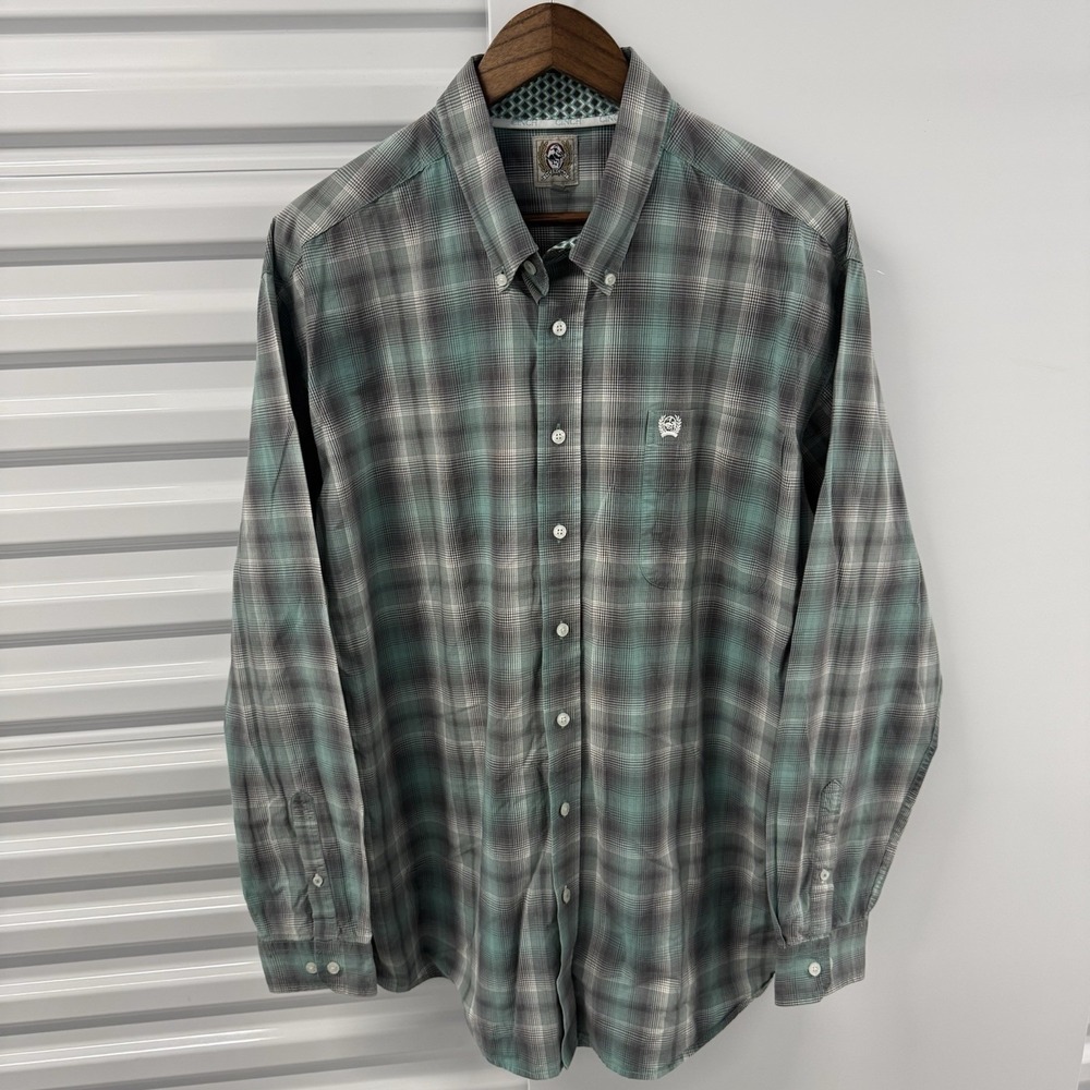 Cinch Western Shirt Mens L Green Plaid Button Down Long Sleeve